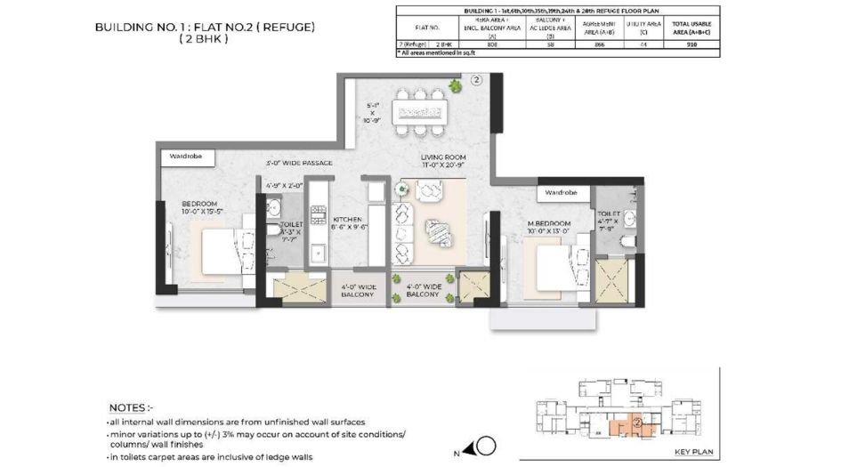 Squarefeet-Debonair-Classic-Floor-Plan-2-BHK-910-Sqft