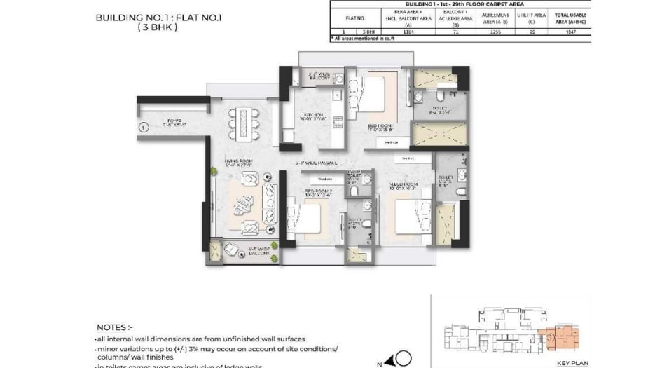 Squarefeet-Debonair-Classic-Floor-Plan-3-BHK-1347-Sqft