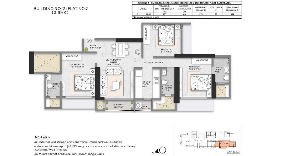 Squarefeet-Debonair-Classic-Floor-Plan-3-BHK-964-Sqft