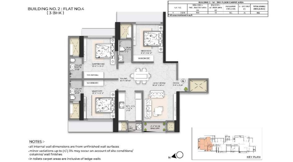 Squarefeet-Debonair-Classic-Floor-Plan-3-BHK-982-Sqft