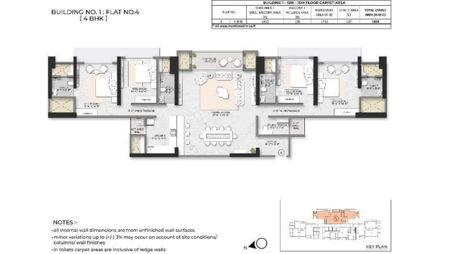 Squarefeet-Debonair-Classic-Floor-Plan-4-BHK-1869-Sqft
