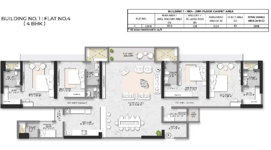 Squarefeet-Debonair-Classic-Floor-Plan-4-BHK-2206-Sqft